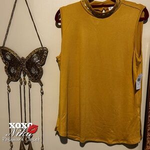Retrology Embellished Mustard Yellow Sleeveless Top